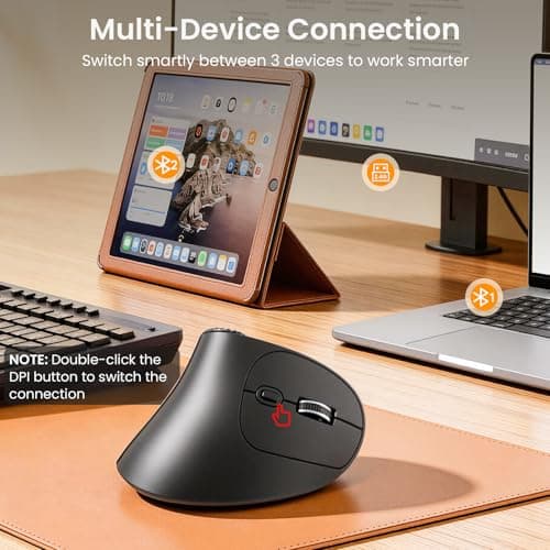 SABLUTE MAM51 Ergonomic Mouse Wireless with Side Scroll Wheel, Bluetooth Mouse with 4000 DPI, 8 Buttons Office Wireless Computer Mouse, Small to Medium Sized Hands Vertical Mice for PC and Desktop - Thumbnail 4