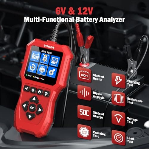 Car Battery Tester 6V 12V with Lithium Battery Testing, VEHLIVE BT910 5-3000CCA Battery Load Tester, Automotive Alternator Tester Charging Cranking System Tester for Car Truck Motorcycle SUV ATV Boat - Thumbnail 2