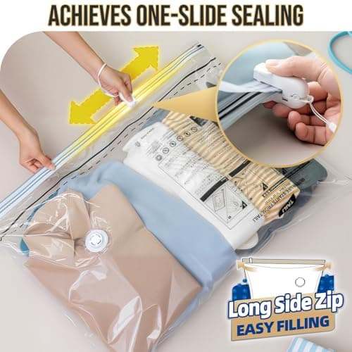 TAILI 8 Pack Vacuum Storage Bags, Jumbo Size 39x28 inch, LONG SIDE ZIP Vacuum Seal Bags for Beddings, Extra Large Storage Space Saver for Clothing, Comforters, Blankets, Pillows - Thumbnail 5