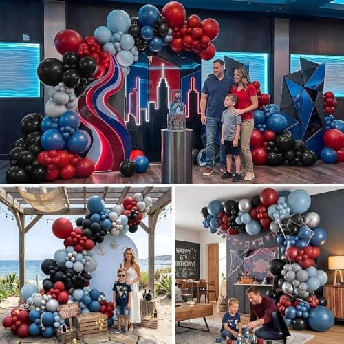 Black Red Blue Balloon Arch Garland Kit Double Stuffed - Thumbnail 6