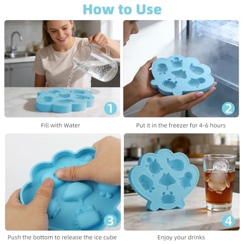 Fu Store Ice Cube Tray Shell Silicone Ice Cube Trays with Cute Marine Life Shapes Cubes Easy to Release Perfect for Freezer Home, Kitchen, Drinks, Cocktail, Coffee, Chocolate Mold (Blue) - Thumbnail 4