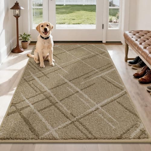 COSY HOMEER Front Door Mat Low Profile Non-Slip Doormat for Entryway, Absorbent Dirt Trapper Washable Entrance Mat, Sturdy Polyester Doormats (60"x36", Beige)