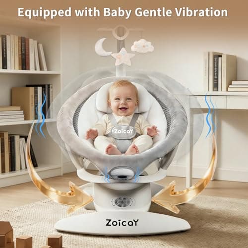 Baby Swing, 3-in-1 Baby Swings for Infants with Motion Detection & Vibration Soother, 360° Rotating Electric Baby Swings with 5 Speeds & 3 Swing Modes, Infant Swing for Baby with 12 Preset Melodies - Thumbnail 5
