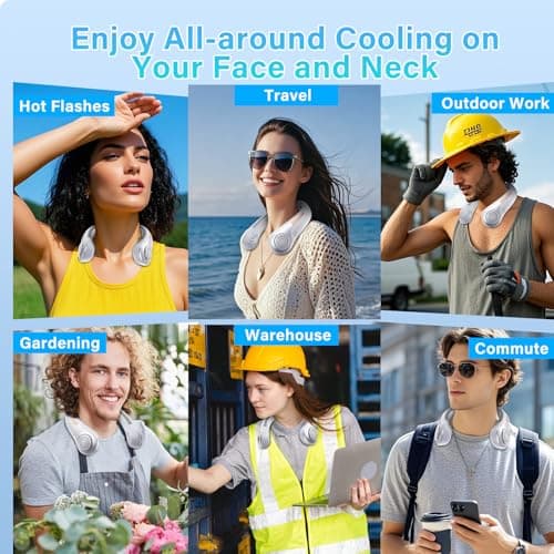 Portable Neck Fan Rechargeable, 5 Speeds, Lightweight, Long Lasting, Battery Operated All-Around Cooling Quiet Personal Fans for Travel Camping Cooling Essentials, Birthday Gifts for Women Men Mom Dad - Thumbnail 6