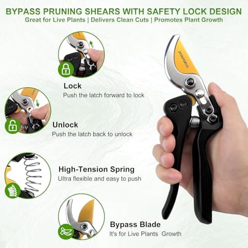 Pruning Shears for Gardening Heavy Duty Bypass Garden Shears With SK5 Steel Blade Professional Hand Pruners Clippers Sharp Scissors Tools for Weak Hands Yard Rose Flower Snip Trimming Plant Branches - Thumbnail 6