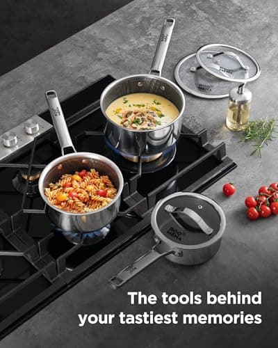 Nonstick Sauce Pan with Lid, Non-Toxic Tri-Ply Hybrid Ceramic Saucepan, 1.5&2.5 Quart Stainless Steel Pans, PFAS/PFOA/PTFE Free, Dishwasher & Oven Safe, Induction Compatible - Thumbnail 3