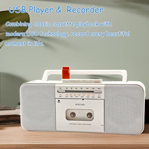 Cassette Tape Player Recorder Boombox with Bluetooth, AM/FM/SW Radio, Record to Cassette/USB/SD, Premium 10W Sound, AC/DC Powered, Portable Cassette Player - Thumbnail 5
