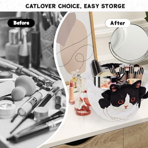 Openhahaha Drawstring Makeup Bag, Cat Makeup Bag, Travel Makeup Organizer, Cosmetic Pouch Bag, Cat Gift for Women, Lay Flat Makeup Bag Gifts for Cat Lovers - Thumbnail 5