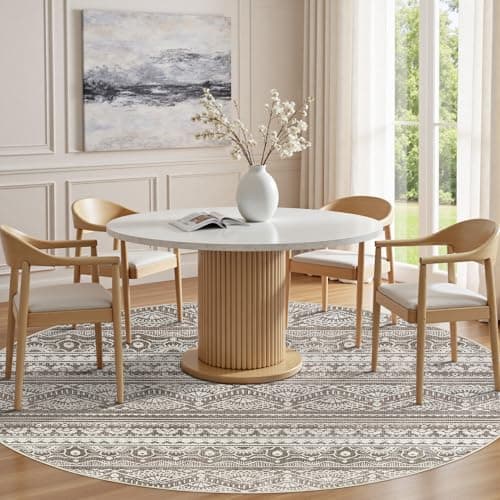 Tortania 4' Round Area Rug Living Room Rugs - Washable Large Soft Neutral Boho Moroccan Bohemian Farmhouse Rug Indoor Floor Carpet for Bedroom Under Dining Table Home Office Decor - Dark Brown - Thumbnail 3