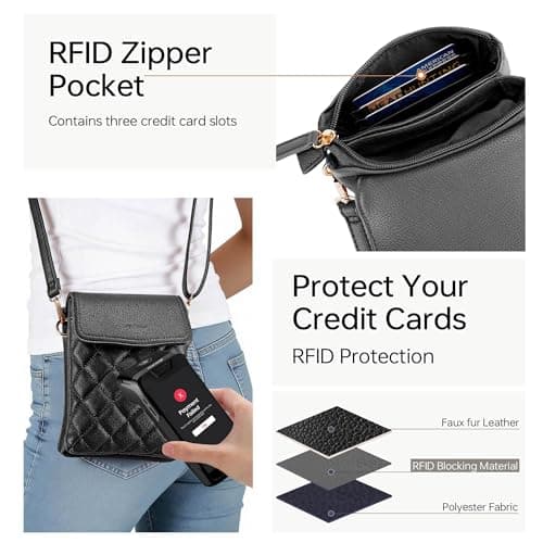 Goinsound RFID Small Crossbody Purses for Women Quilted Cell Phone Purse with RFID Blocking Credit Card Slots Black - Thumbnail 3