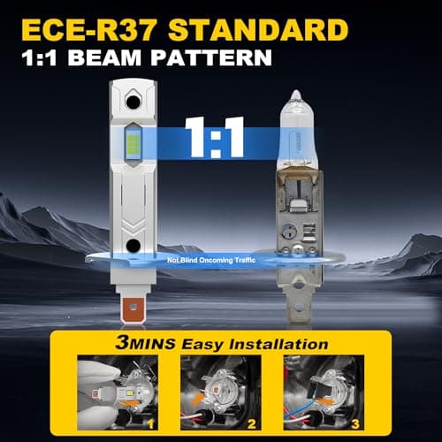 KIMLATAR H1 Fog Light Bulbs, 30000LM High Brightness 6500K Cool White, 80000+ Hours Lifespan, Canbus Ready H1 Bulb for Fog Lights/Daytime Running Lights, Pack of 2 - Thumbnail 2