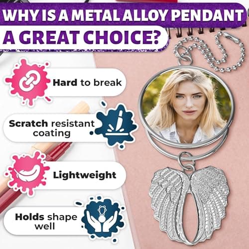 12 Pcs Angel Wings Sublimation Blanks – Double-Sided Sublimation Memorial Blanks | Holds 1.6" Round Photo – Aesthetic Design, Easy Print | DIY Keepsake & Gift Giving | Graduation Tassel Photo Charm - Thumbnail 3