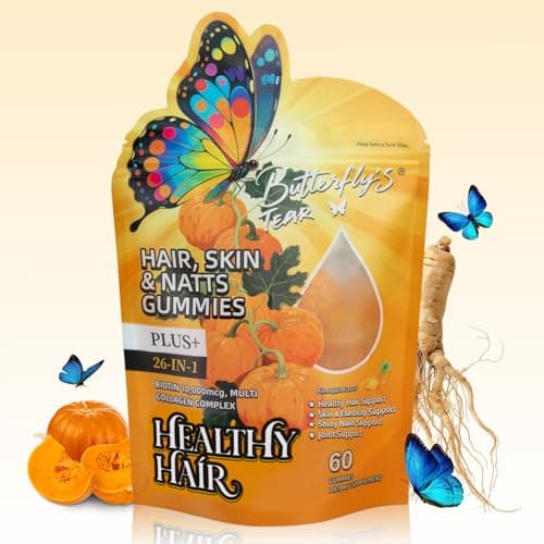 BUTTERFLY'S TEAR Hair, Skin & Nails for Women, Gummies with 10000mcg Biotin & Collagen Complex,Strong Vibrant Hair, Supports Shiny Nails, Healthy Skin, Extra Strength (Pineapple Flavor, 60 Count) - Image 1