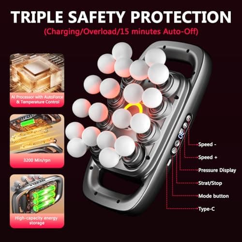KOOTLEE 20-Head Deep Tissue Massage Gun, Quiet Percussion Back & Neck Massager with 3 Modes & 30 Intensity Levels, Handheld Muscle Massager for Shoulders, Legs, Waist & Full Body Pain Relief - Thumbnail 4