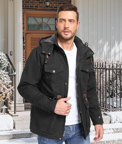 Zoofly Thermal Jackets for Men Cotton with Liner Snowboard Coats Warm wither Jackets Mens Windproof Dark Grey S - Thumbnail 2