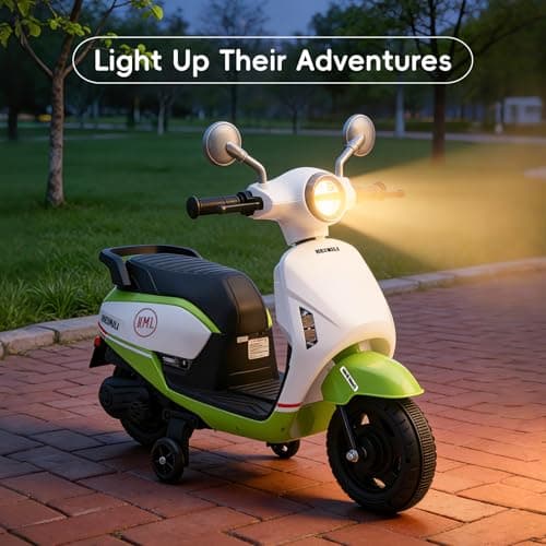 HEIMILI Toddler Motorcycle, Kids Electric Moped for Toddlers Age 1-3, 6V Toddler Ride On Scooter with Training Wheels, Music & Headlight, 2 MPH Kids Electric Motorcycle for Indoor & Outdoor(Green) - Thumbnail 2