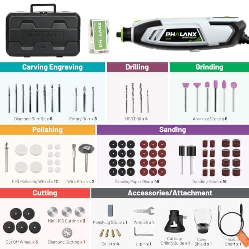 200W Rotary Tool Kit, 10000-38000 RPM 6 Speed Multi-Tool with Flex Shaft & 132pcs Accessories Kit, Power Rotary Tools for DIY Crafts, Engraving, Sanding, Polishing & Drilling - Thumbnail 3