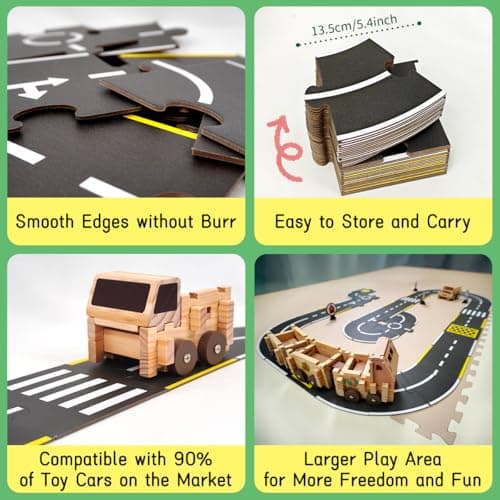 Jovi-mindly ＆Notchies 39 Pieces Cardboard Road Puzzle Car Track Flexible Race Track for Kids Car Truck/Kids Travel Toys/Stem Toys Activities for Ages 3+ Boy and Girl - Thumbnail 4