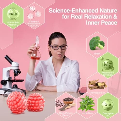 Magnesium Glycinate Gummies 600mg, Sugar Free Magnesium Gummies for Adults with Ashwagandha, Lemon Balm & GABA for Sleep, Mood Support and Relaxation, Vegan, 60 Raspberry - Thumbnail 4