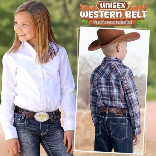 BELTROAD Western Belt Strap for Kids Boys Girls Toddler Genuine Leather Belt Cowgirl Cowboy Kids Western Belts for Jeans Gift - Thumbnail 4