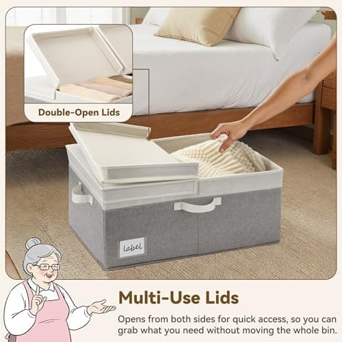 GRANNY SAYS Decorative Storage Boxes with Lids, Collapsible Large Closet Storage Bins with Label, Fabric Storage Bins for Clothes, White&Gray - Thumbnail 3