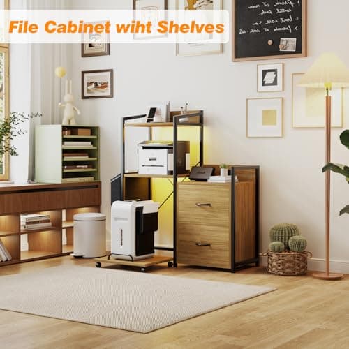 Garvee 2 Drawer File Cabinet, Filing Cabinet Fits Letter/a4 Size, Large Printer Stand with Storage, Printer Cabinet for Home Office with Power Strip, LED Lights, Open Shelf - Thumbnail 6
