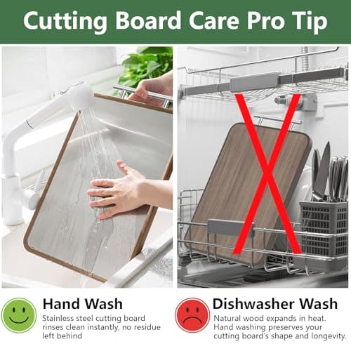 Stainless Steel Cutting Board For Kitchen With Lip(Wood & Metal, 16.3"x11"), Non Plastic Ebony Wood Double Sided Cutting Boards, Charcuterie Chopping Board for Defrost | Best Gift Idea - Thumbnail 2