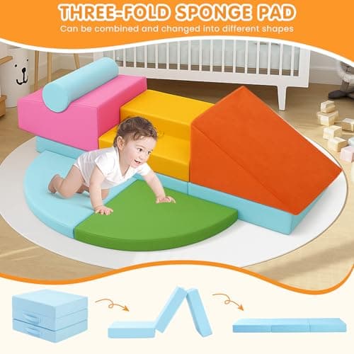 7PCS Climbing Toys for Toddlers 1-3 Inside, Foam Baby Climbing Blocks Soft Play Set for Toddlers 1-3, Corner Toddler Climbing Toys Indoor Baby Climbing Gym for Toddler Climbing Crawling and Sliding - Thumbnail 3