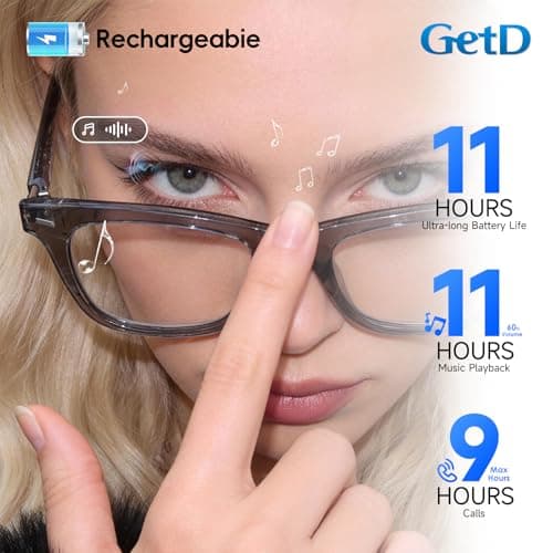 GetD 2026 AI Glasses for Men & Women, Smart Glass Powered by ChatGPT, AI Real-time Translation with 145 Languages, 11H Music Play, Bluetooth Glasses with Anti-Blue Light Lens for Daily Use, Travel - Thumbnail 6