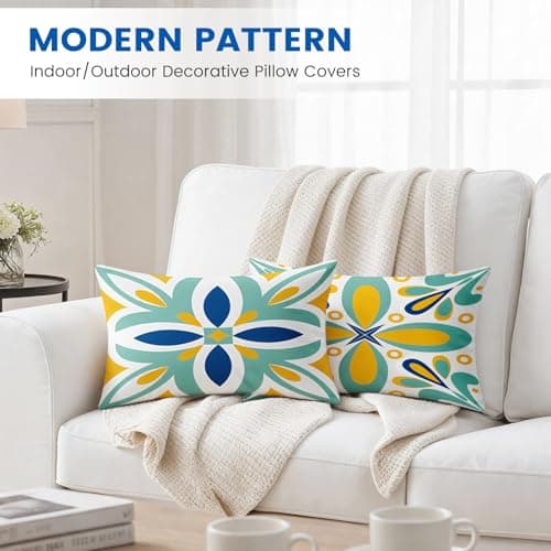 coclothy Outdoor Pillow Covers - 4 Pack Outdoor Pillow Covers 20x12 Waterproof PillowCovers for Patio Furniture Decorative Pillowcases Blue - 20" x 12" - Thumbnail 3
