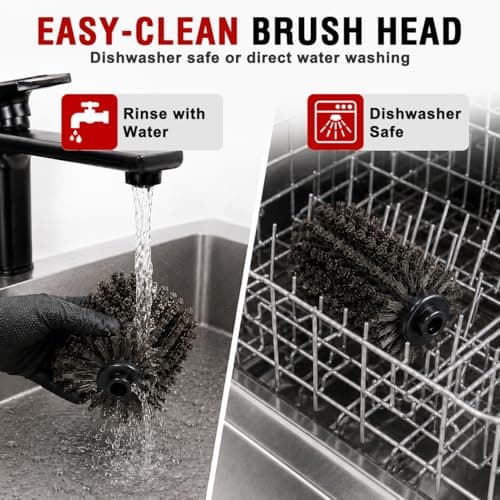 Electric Grill Brush, Rechargeable BBQ Grill Brush with High-Torque Motor, LED Light, Dishwasher-Safe Stainless Steel Rotary Brush Head,150 Mins Runtime Grill Brush for Outdoor Grill - Thumbnail 5