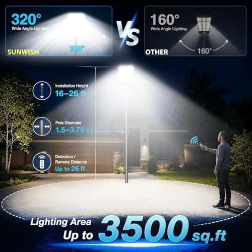 10000W Solar Street Light, Super Bright Solar Street Lights Outdoor Waterproof, 320° Solar Flood Lights Outdoor with Dusk to Dawn Motion Sensor Remote, 48000mAh IP67, for Parking Lot Yard Garage Farm - Thumbnail 5