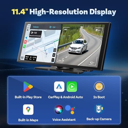 OTTOCAST OttoScreen AI, 11.4" Portable CarPlay Screen for Car with YouTube and Backup Camera for iPhone(iOS 8+) Android Auto(Android 11+), Built-in Apps, Voice Control, Android 15 OS - Thumbnail 2