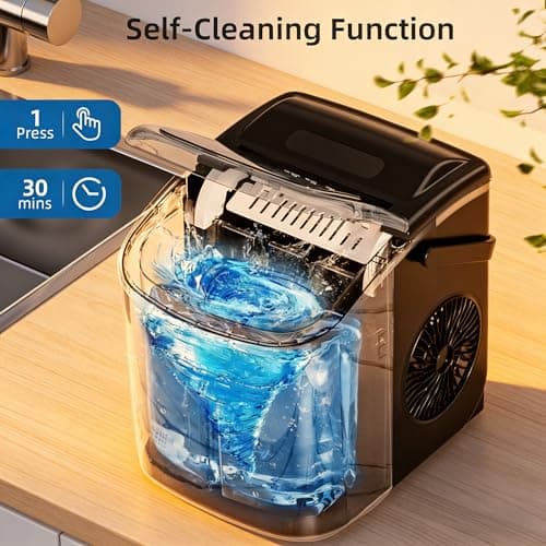 Antarctic Star Countertop Ice Maker Portable Ice Machine with Handle,Self-Cleaning Ice Makers, 26Lbs/24H, 9 Ice Cubes Ready in 6 Mins for Home Kitchen Bar Party (Black) - Thumbnail 3