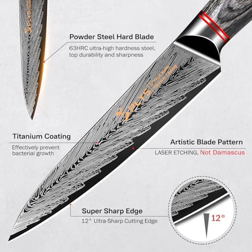 Plys 5 inch Paring Knife: Stainless Steel Peeling Knife - Fruit Vegetable Knife with Titanium Coated, Black Razor Sharp Kitchen Knife with Gift Box - Thumbnail 2