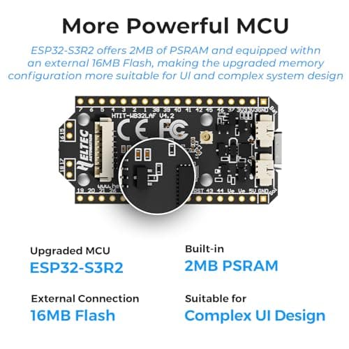 YELUFT 1 Set ESP32 LoRa V4 Development Board + 3000mAh Battery, Upgraded ESP32-S3 16MB Flash WiFi Bluetooth 28dBm High Power SX1262 LoRa for Meshtastic Arduino IoT LoRaWAN - Thumbnail 2