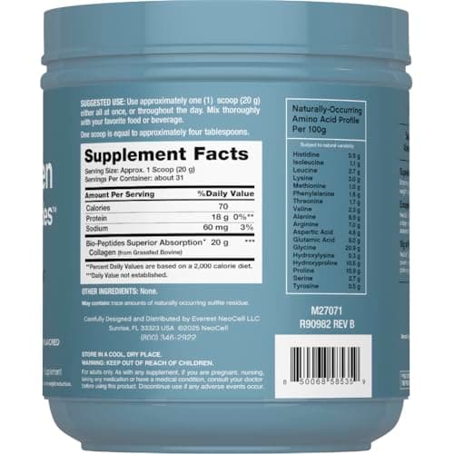 NeoCell Collagen Peptides Powder | 22oz | Super Hair, Skin, and Nails | Superior Absorption | Grassfed Protein Supplement | Advanced with 18 Essential Amino Acids - Thumbnail 2