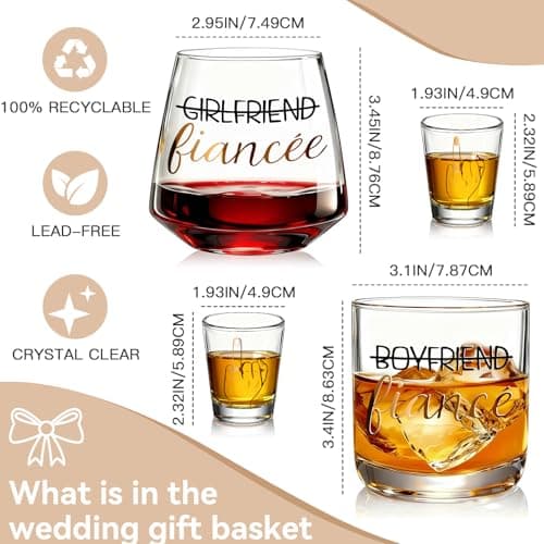 4Pcs Engagement gifts for couples Ring Finger Wine&Whiskey&Shot Glass Set Just Married Gift,Mr and Mrs Wedding Newlyweds Bridal Shower gifts for women Fiance Fiancee Couples Bridal,Bachelorette - Thumbnail 5