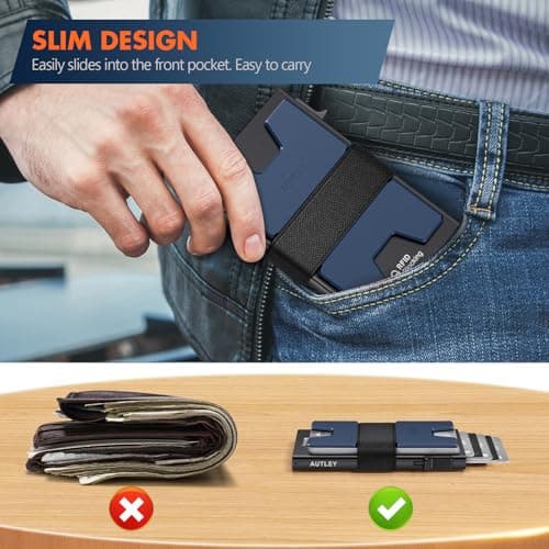 AUTLEY Slim Wallet For Men, Rfid Blocking Mens Wallet, Minimalist Wallet For Men, Pop Up Credit Card Holder with Cash Band (Blue+Black) - Thumbnail 3