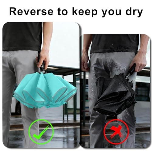 Lejorain Travel Folding Inverted Umbrella - Reverse LED Umbrellas Automatic Open and Close - Reflective Collapsible Reversible Umbrella - Thumbnail 4