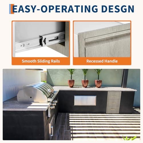 Garvee 16" W x 20.5" D x 28.5" H Stainless Steel Outdoor Kitchen Triple Drawers - Heavy Duty with Handles, Weather-Resistant Flush Mount for BBQ Island, Patio Grill & Outdoor Cooking Space - Thumbnail 6