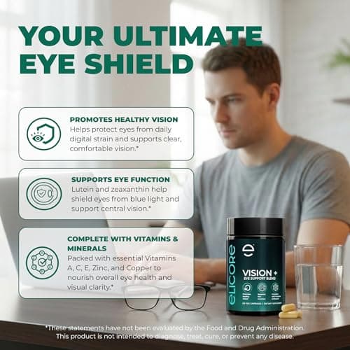 ELICORE Eye Vitamins – 200 mg Lutein and Zeaxanthin Supplement – Clear Vision & Eye Health Support* – Macular Support* – 23 in 1 Complex with Lutein, Zeaxanthin, Vitamins & Minerals – 60 Veg Caps - Thumbnail 2