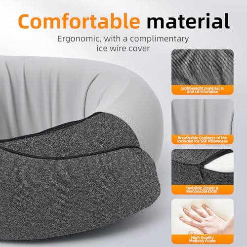 Travel Neck Pillows for Airplanes, Premium 100% Memory Foam Neck Pillow with Alternative Skin-Friendly Silk Cover - Upgrade Liner Enables Easy Pillowcase Cleaning, Travel Pillow Fits Plane, Car, Train - Thumbnail 3