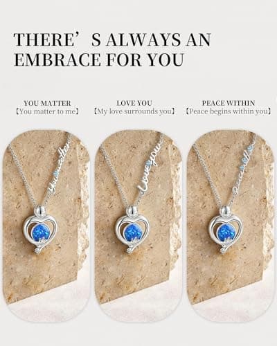 You Matter Hug Heart Opal Pendant Necklace for Women, Silver Plated Copper Alloy Embrace Necklace, Reversible Dainty Blue Opal Jewelry, Inspirational Daily Wear Piece for Birthday, Anniversary, Christmas Gifting Occasions - Thumbnail 2