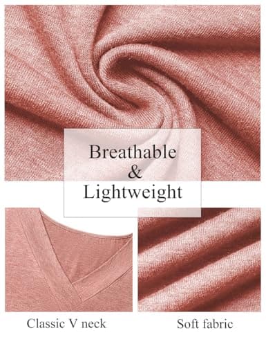 GKBK Womens Short Sleeve T Shirts V Neck Loose Fit Shirts Summer Casual Basic Tee Tops Rose XXL - Thumbnail 6