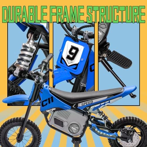 kerry yoo C11 24V 250W Electric Dirt Bike for Kids, Up to 9.3MPH Off-Road Electric Motorcycle with Explosion-Proof Tires, Twist Grip Throttle, Spring Suspension,Kids Ride On Dirtbike - Blue - Thumbnail 3