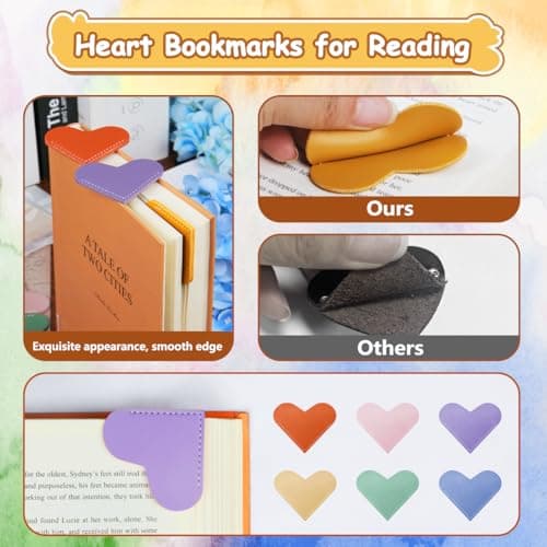Leather Heart Bookmarks - Kinsound 6 Pieces Cute Corner Page Book Marks for Teachers Students Book Reading Lovers, for School Office Home Supplies (Heart（6pcs）) - Thumbnail 3