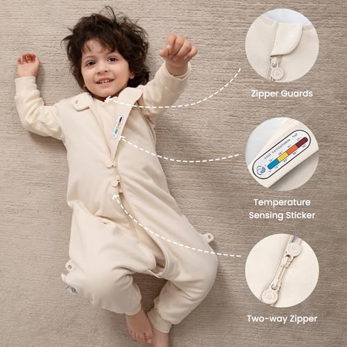 kaiya baby Unisex Toddler Sleep Sack with Feet 1.0 Tog Split Legs Sleep Sack 6-18 Months, Sleep Bag Walker, Gifts for Boys & Girls, Cream - Thumbnail 5