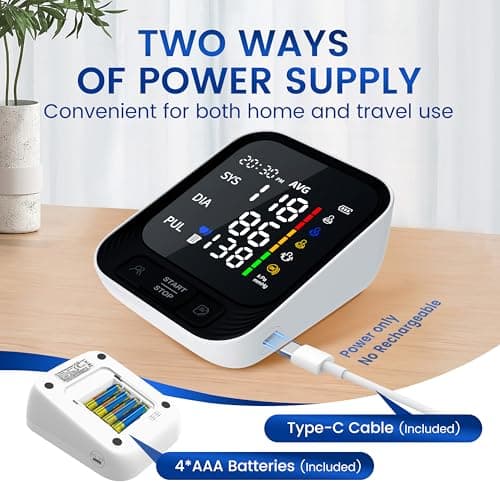 VivaGuard Blood Pressure Monitor for Home Use, Upper Arm Blood Pressure Cuff (8.7" - 16.5"), Automatic Digital BP Machine with Large LCD Backlit Display, 2 x 199 Memory, Carrying Case and Power Supply - Thumbnail 4