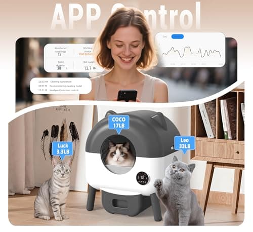 Automatic Self Cleaning Litter Box, MeowWhimsy Extra Large Automatic Cat Litter Box Self Cleaning Robot S7 for Cats, Smart Safety Sensors-App Control-Low Noise, Washable Tray,40 pcs Trash Bag - Thumbnail 2